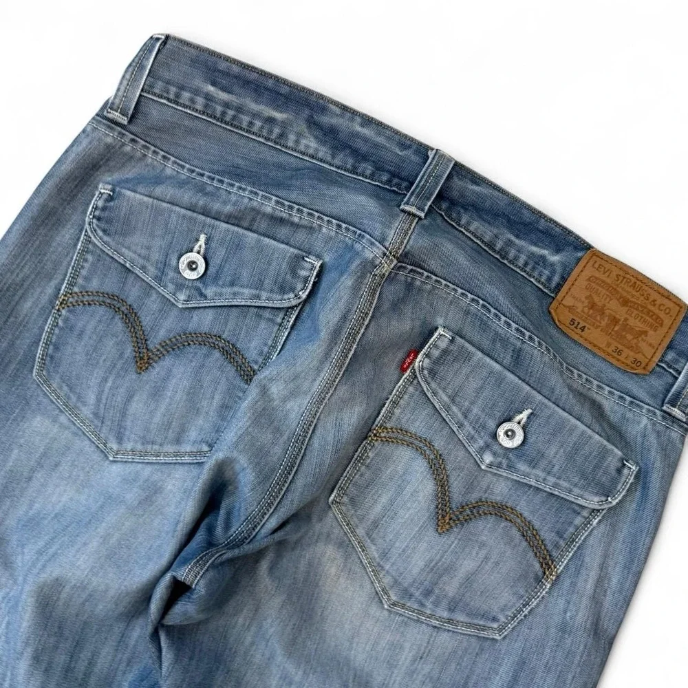 Vintage Levi's 514 Distressed Straight Fit Blue Jeans Men's Size 36x29 Y2K Denim